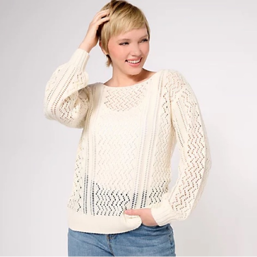 NWT Candace Cameron Bure Pointelle Pull-Over Novelty Sweater